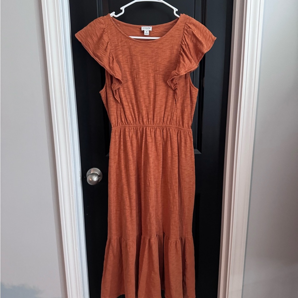 J. Crew Rust Ruffle Sleeve Midi Dress